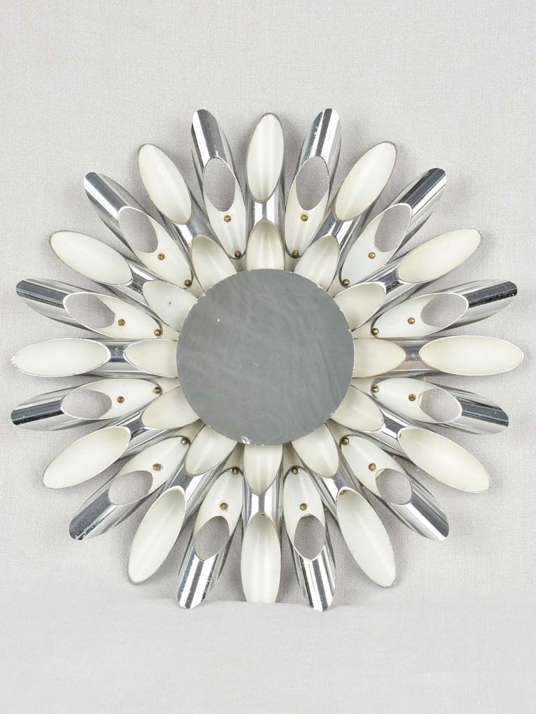 1970s sunburst mirror / wall sconce - silver 20"