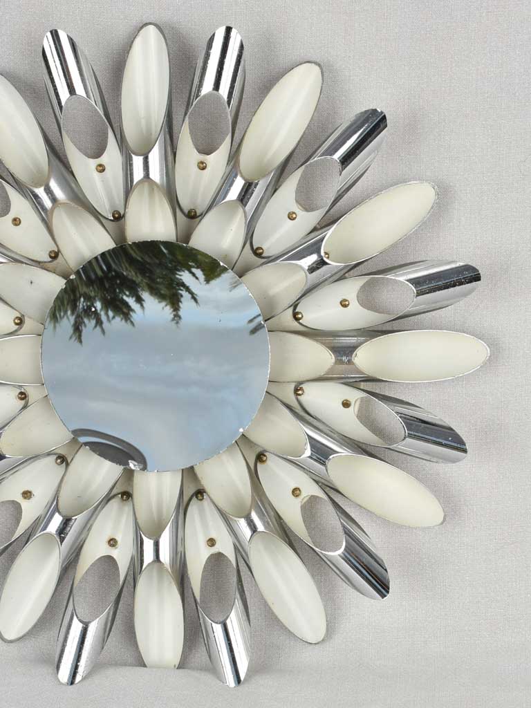 1970s sunburst mirror / wall sconce - silver 20"