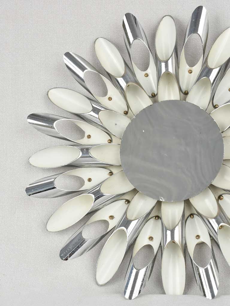 1970s sunburst mirror / wall sconce - silver 20"