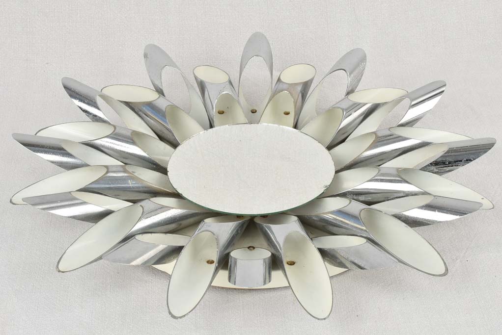 1970s sunburst mirror / wall sconce - silver 20"