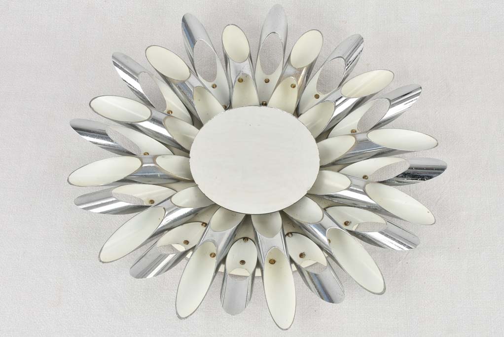 1970s sunburst mirror / wall sconce - silver 20"