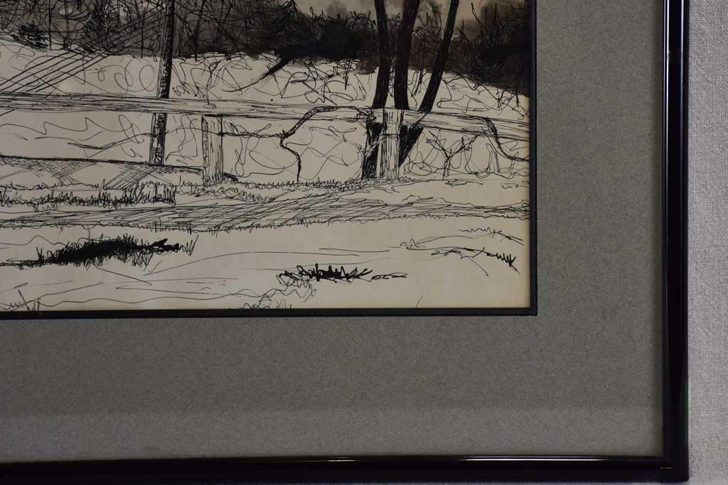 Antique, Unique Black Ink Landscape