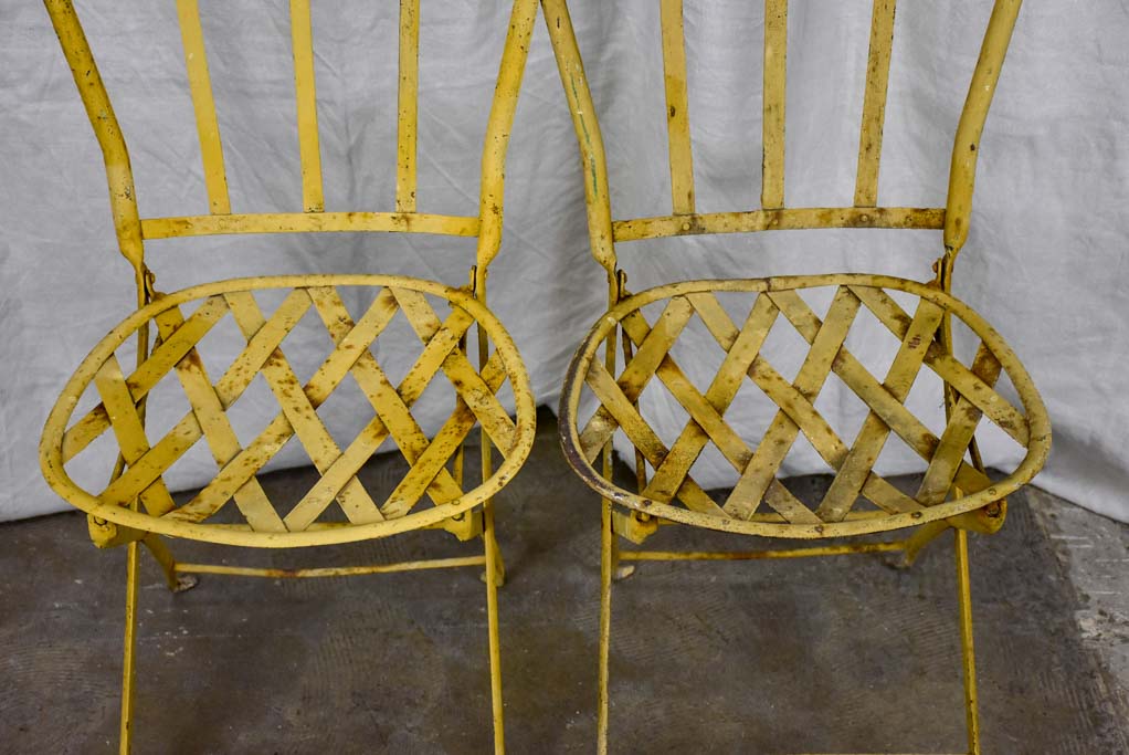Pair of antique French folding garden chairs - wrought iron