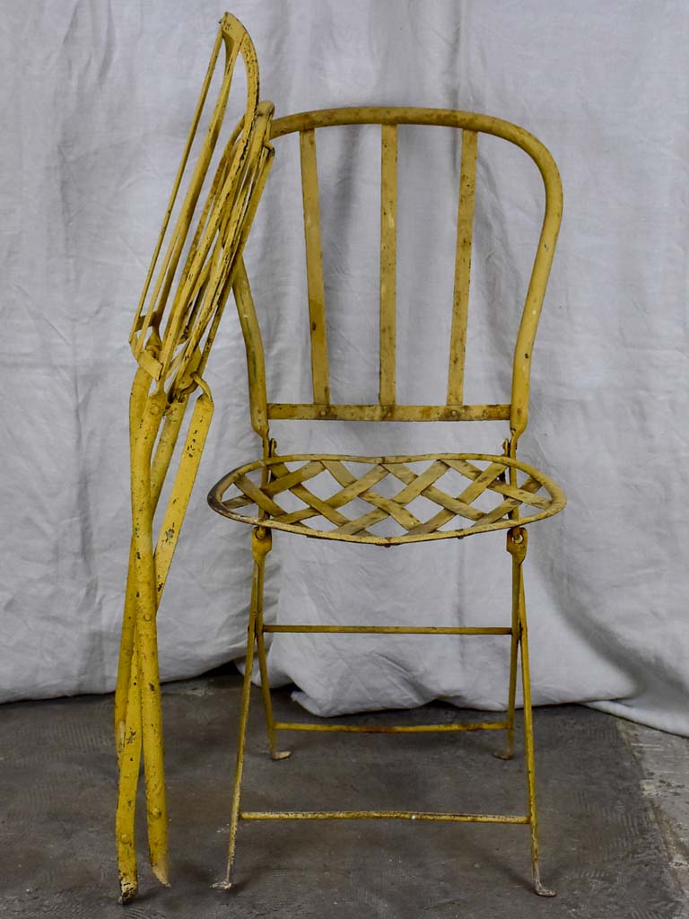 Pair of antique French folding garden chairs - wrought iron