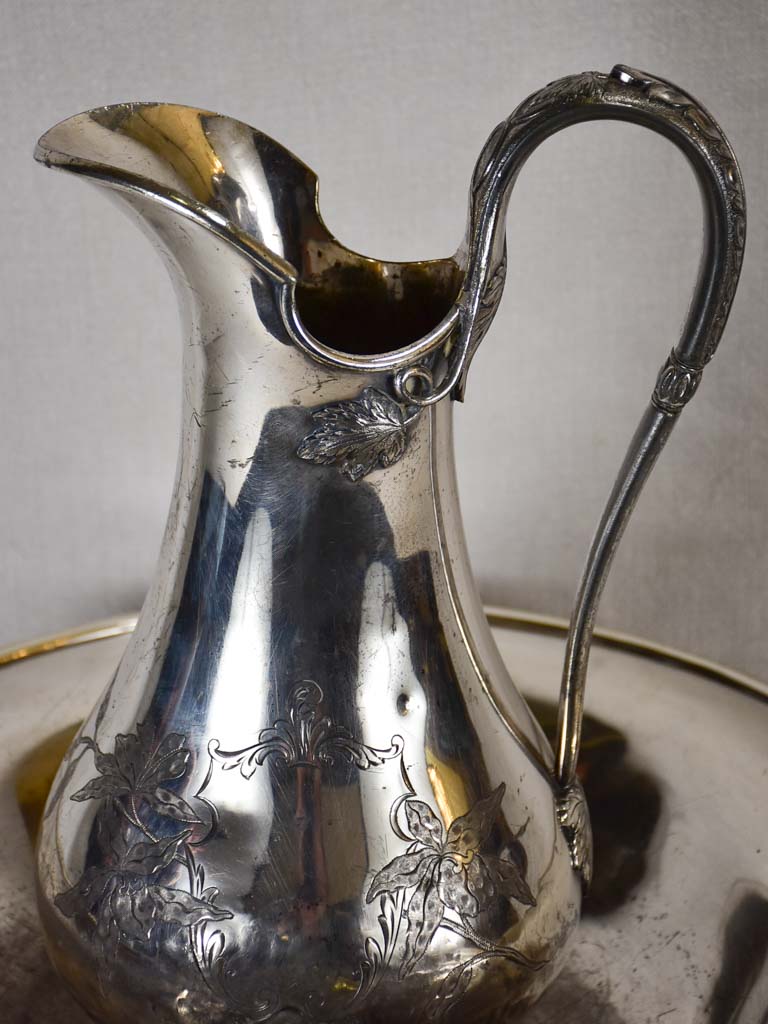 Large 19th-century English silver plated wash bowl and water pitcher