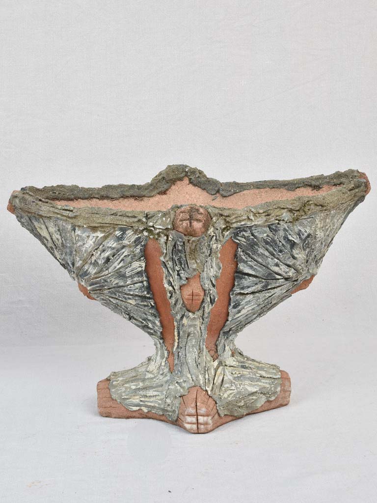 Two faux bois vintage garden planters