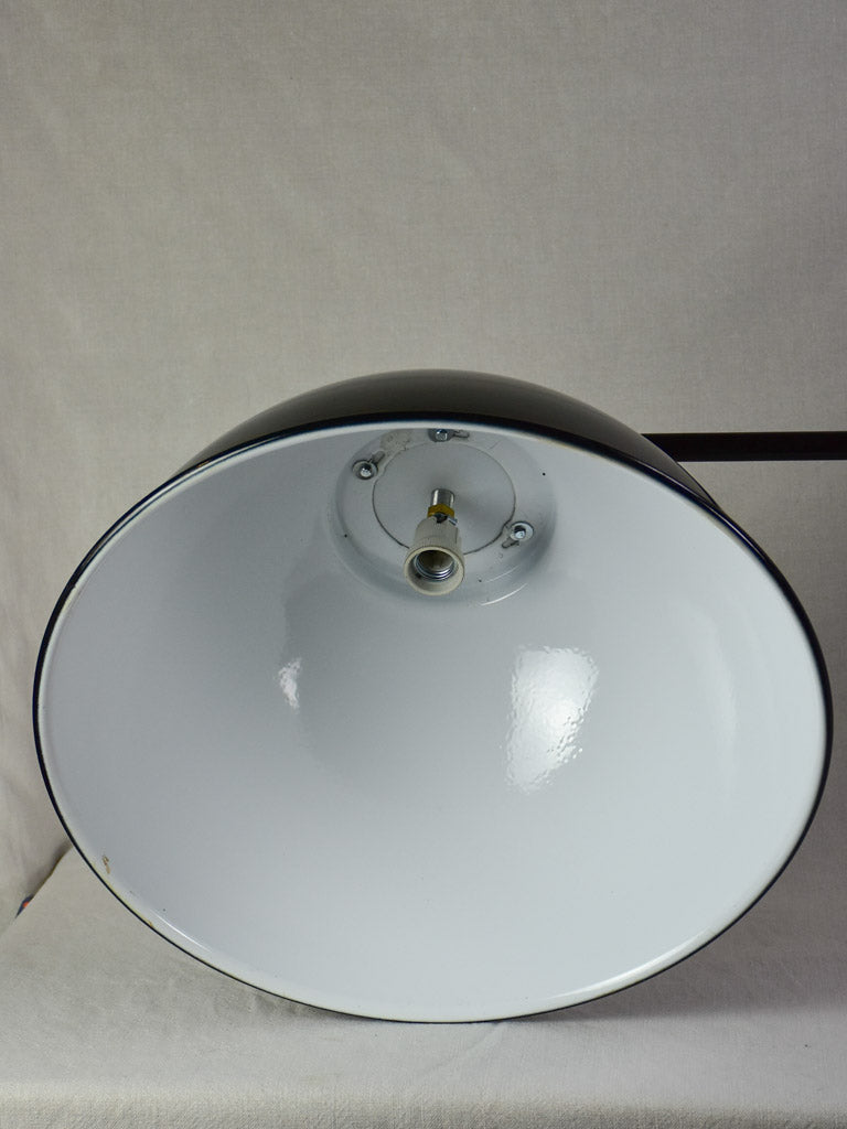 Very large double suspension light with black industrial enamel lampshades 69" x 39½"