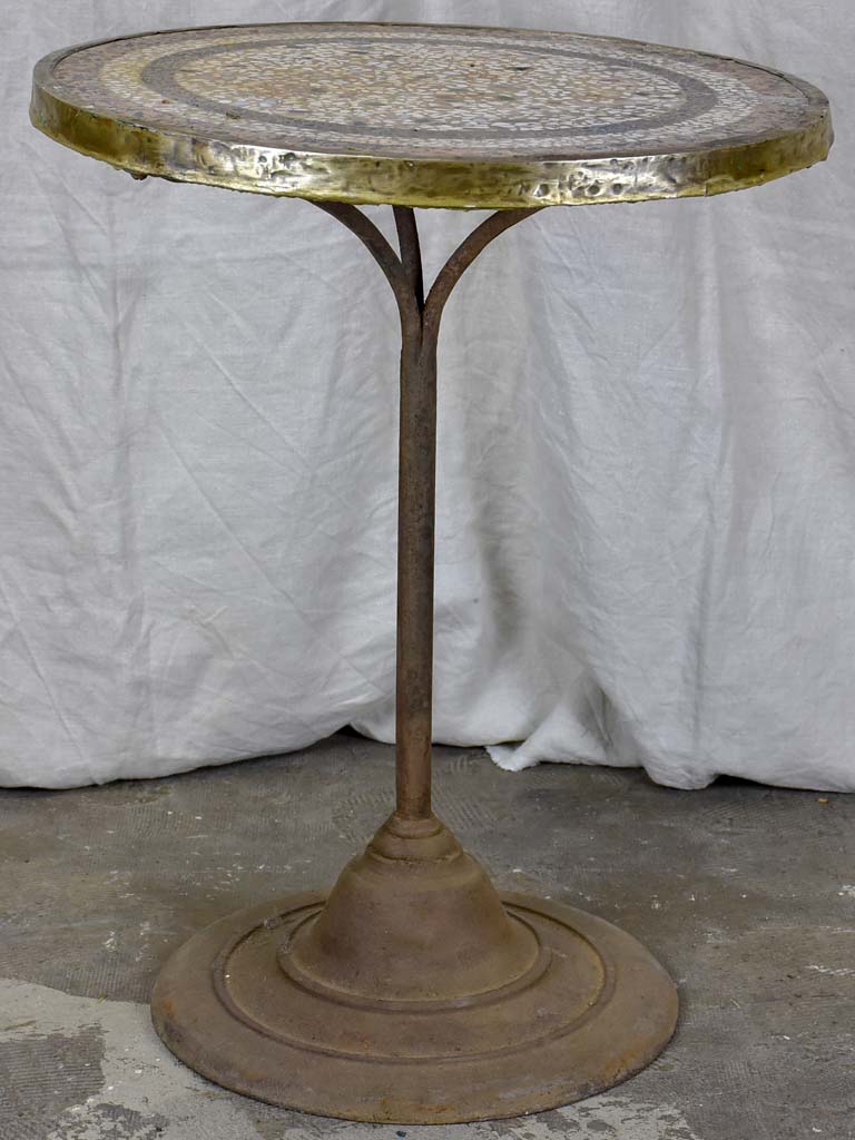 Antique French bistro table with mosaic top