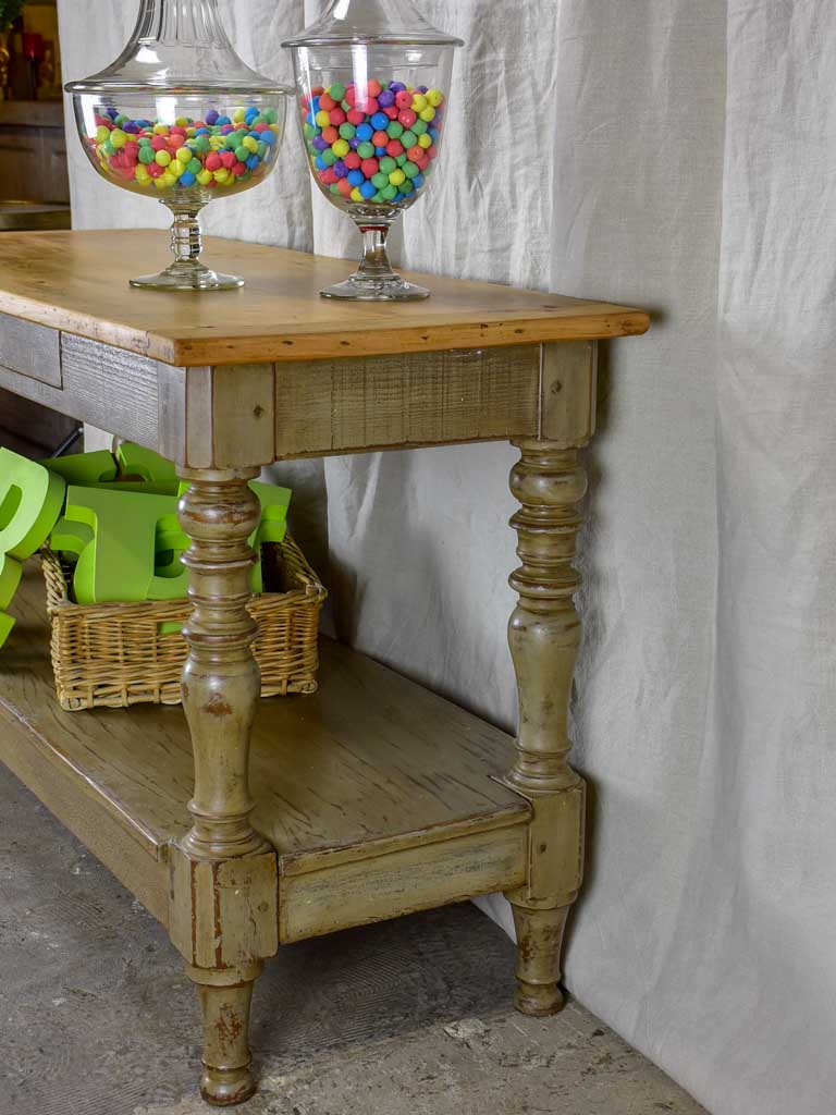 Antique French drapery table / behind couch table