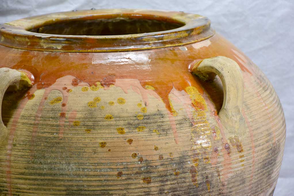 Two very large Spanish terracotta olive pots with four handles 28"