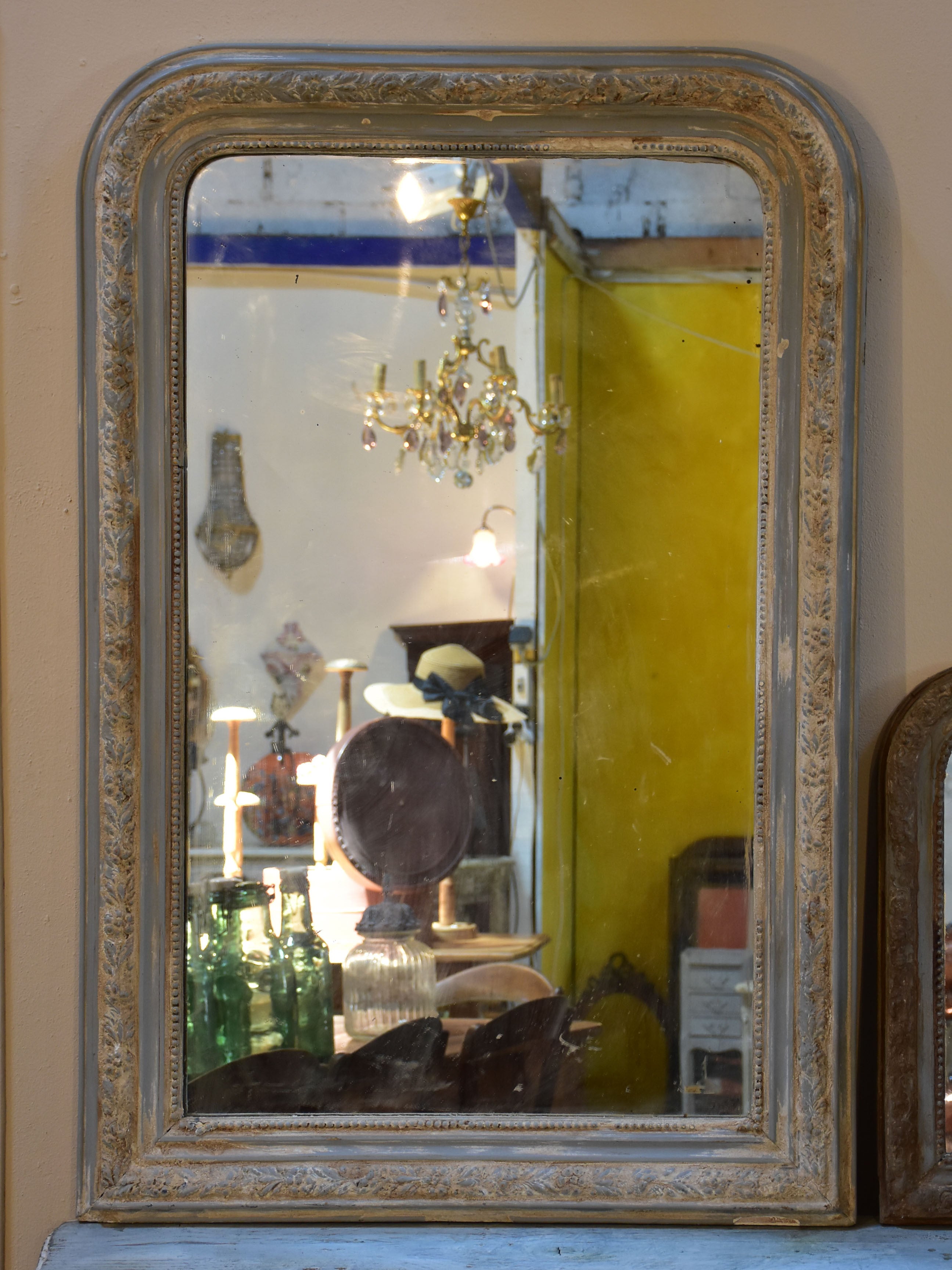 Large 19th century Louis Philippe mirror with white patina