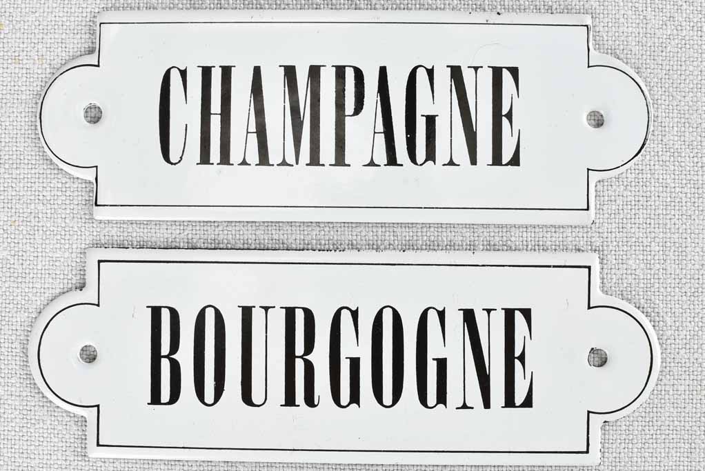 Collection of four enamel French wine appellation labels