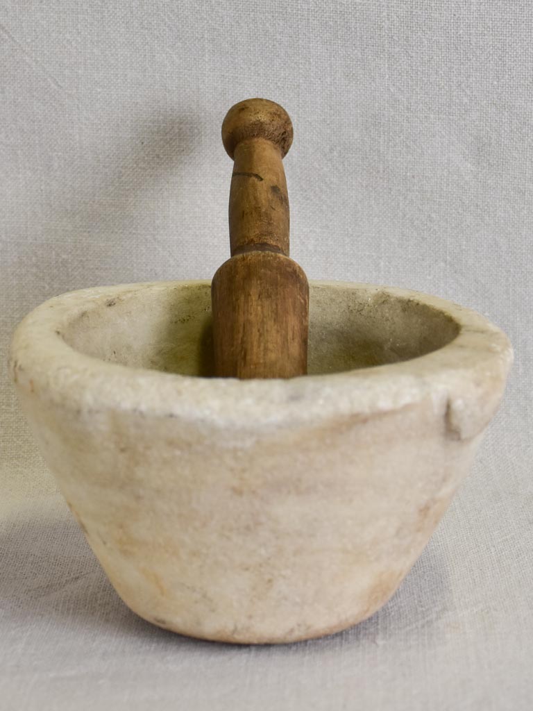 Small marble mortar with wooden pestle 8"
