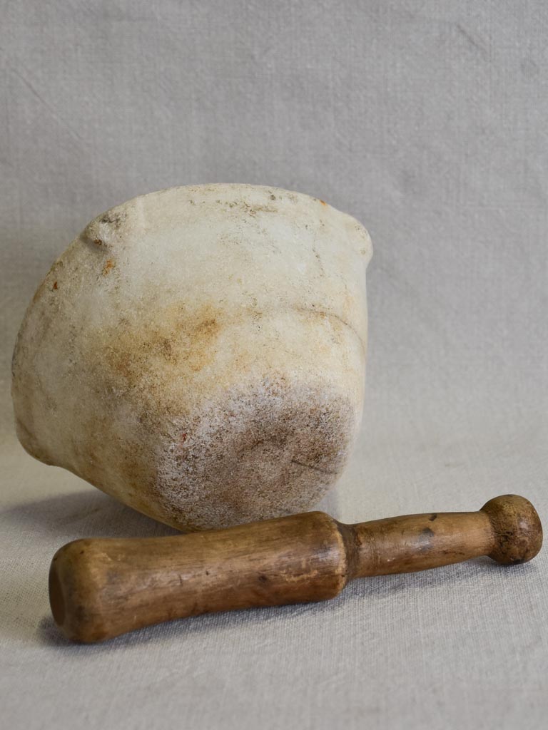 Small marble mortar with wooden pestle 8"