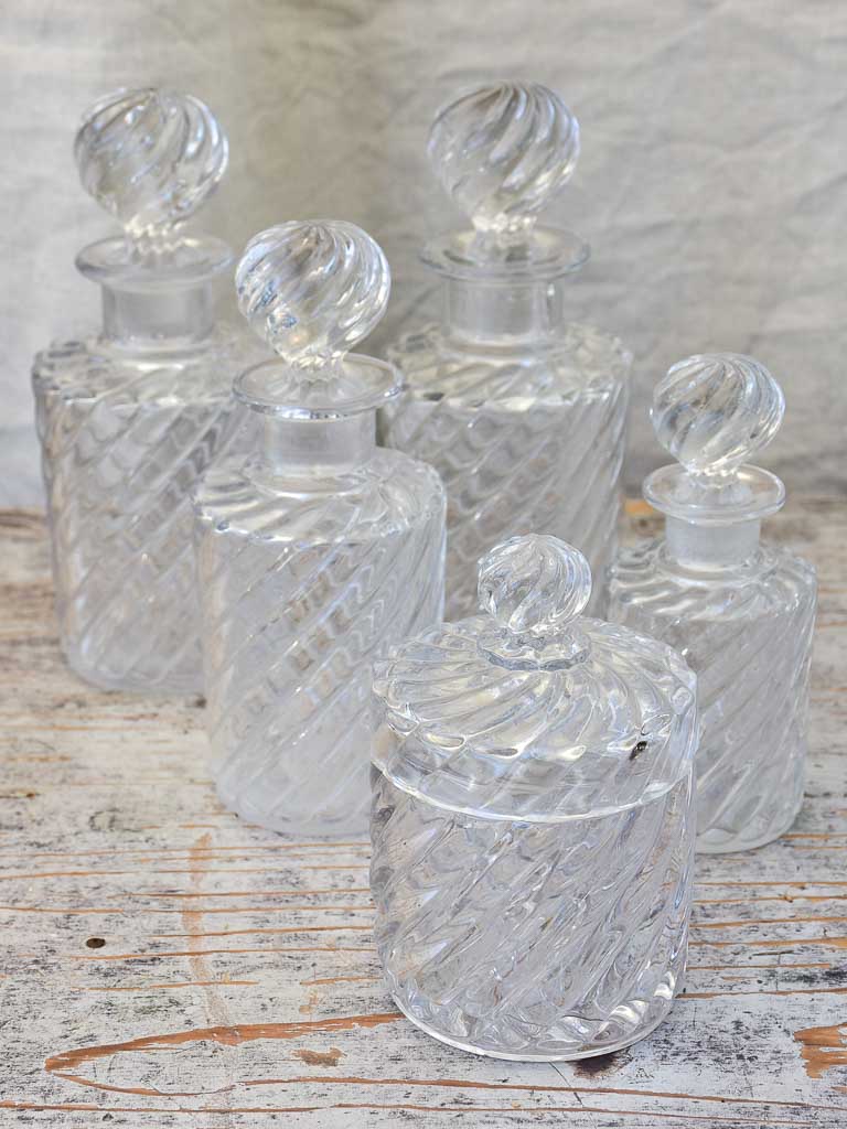 Set of Five Antique Crystal Perfume Bottles