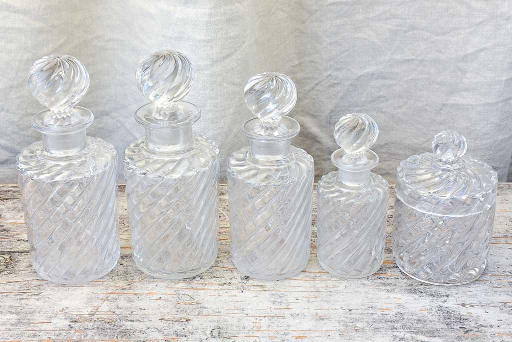 Set of Five Antique Crystal Perfume Bottles