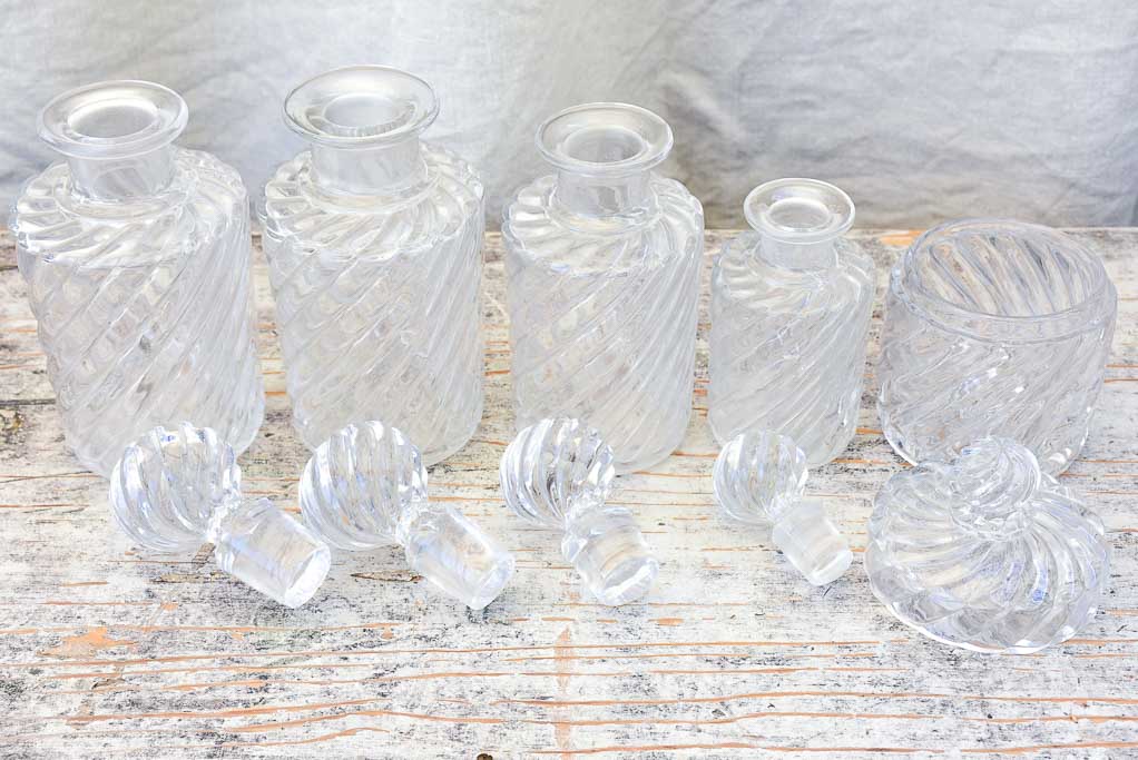 Set of Five Antique Crystal Perfume Bottles