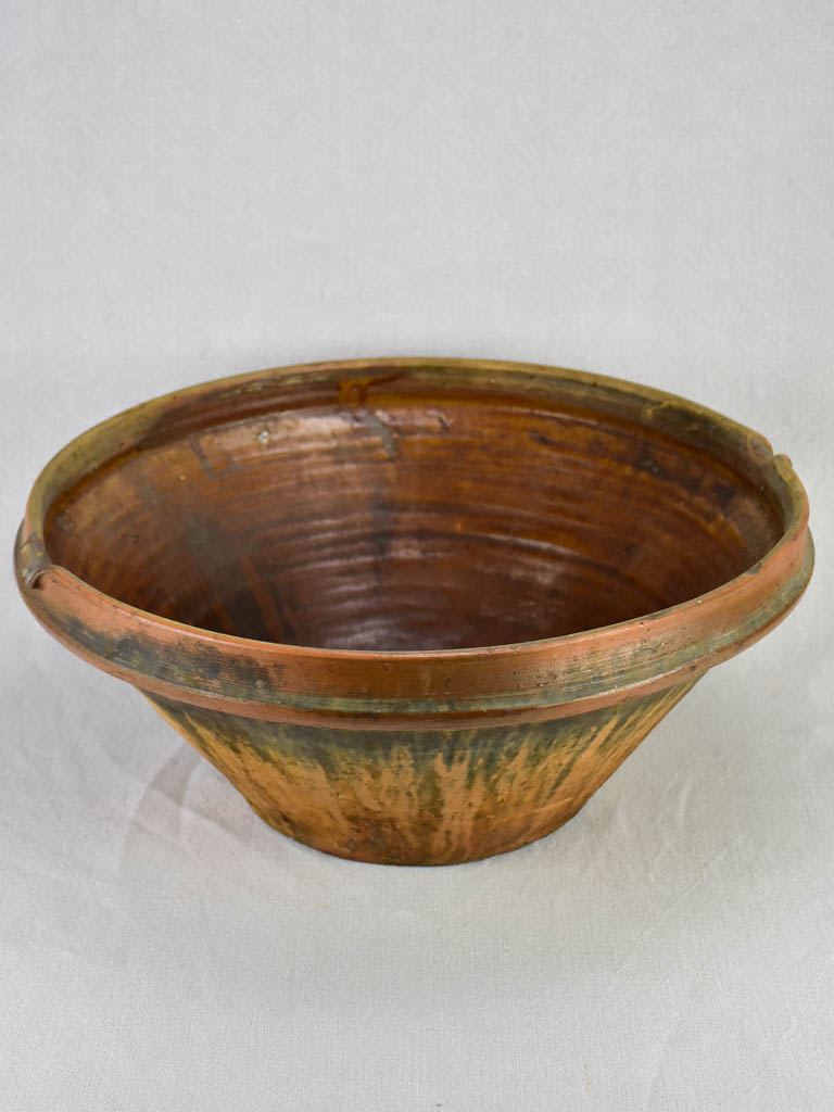 Large antique French tian bowl with brown glaze 19¾"