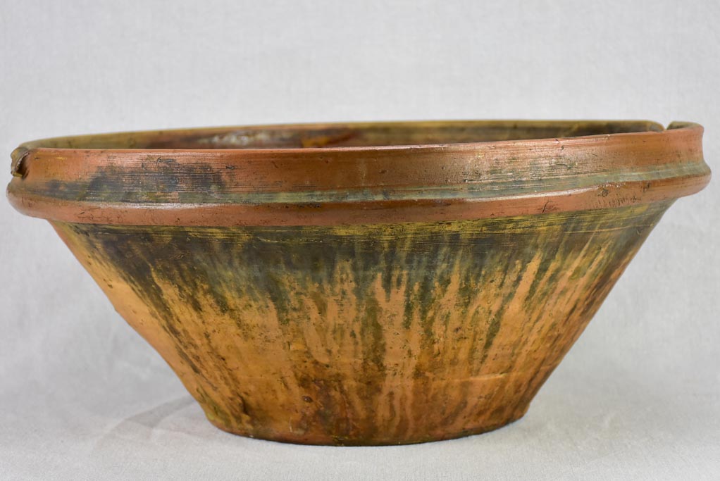 Large antique French tian bowl with brown glaze 19¾"