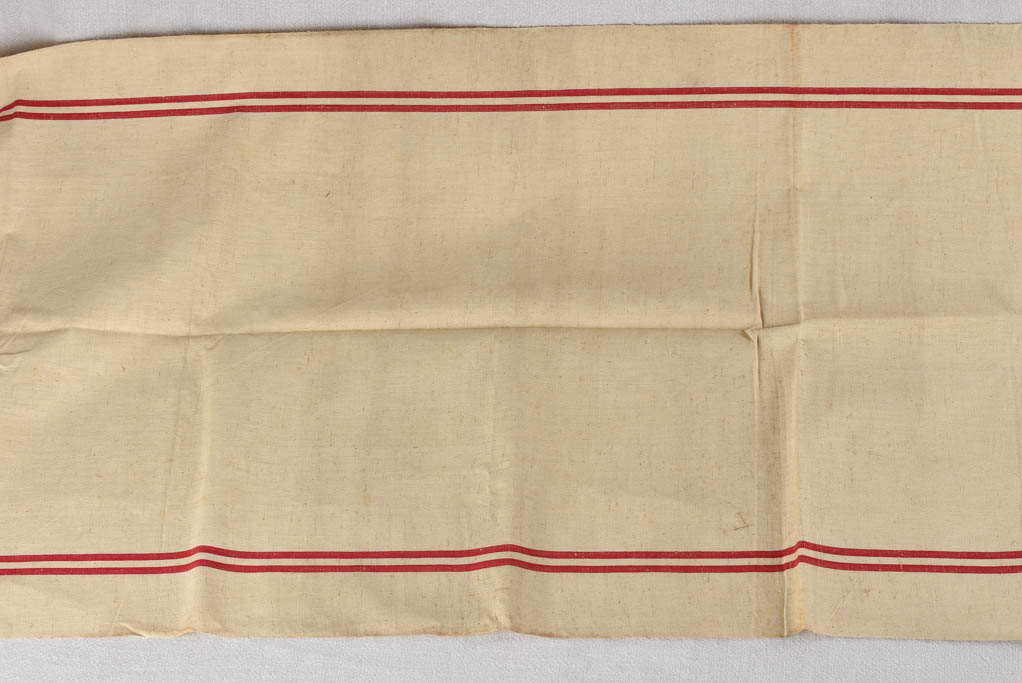 Large antique French linen fabric with double red stripe - never used 23¼" x 76½"