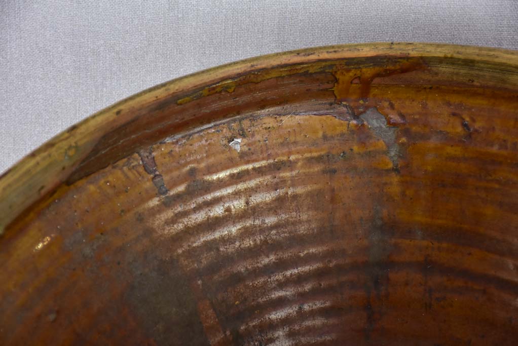 Large antique French tian bowl with brown glaze 19¾"