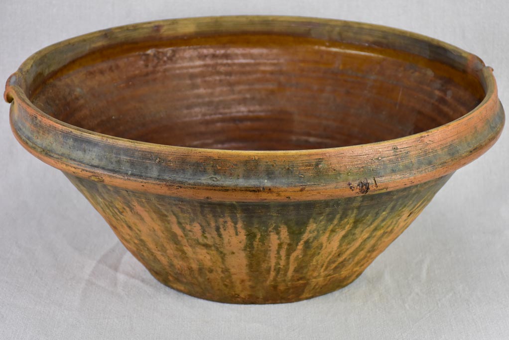 Large antique French tian bowl with brown glaze 19¾"