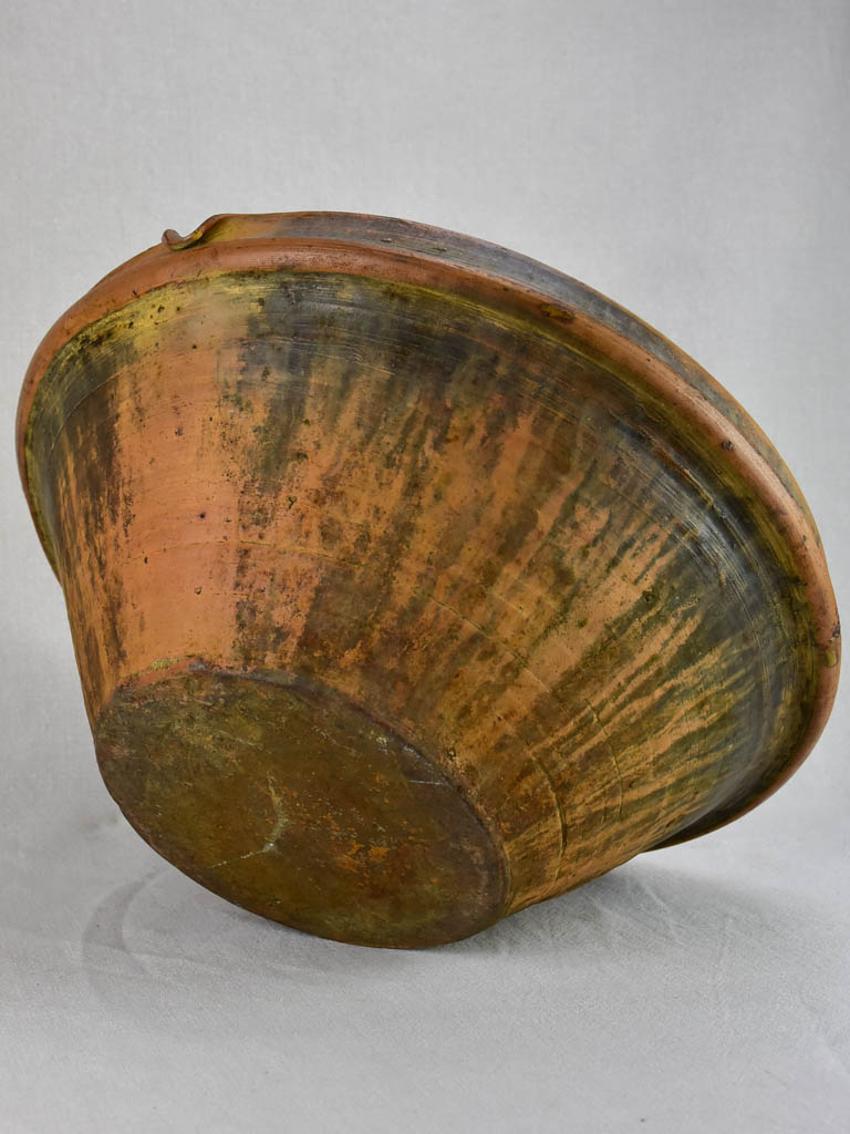 Large antique French tian bowl with brown glaze 19¾"