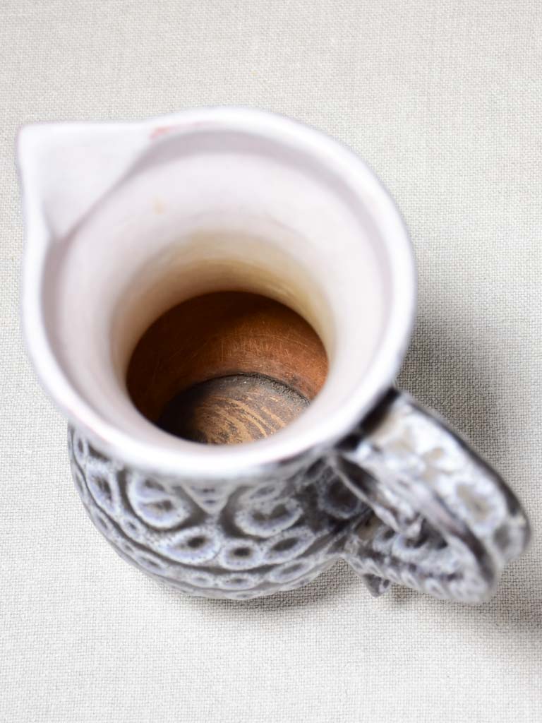 1960's textured black and white ceramic vase from Vallauris - signed 7"