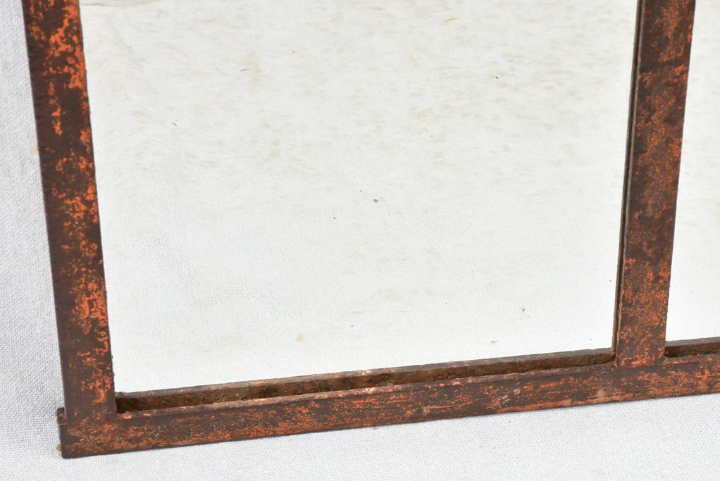 Restored Varnished Industrial Iron Mirror