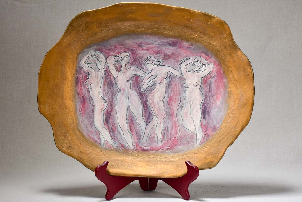 1960's platter with figures signed JG 16½"