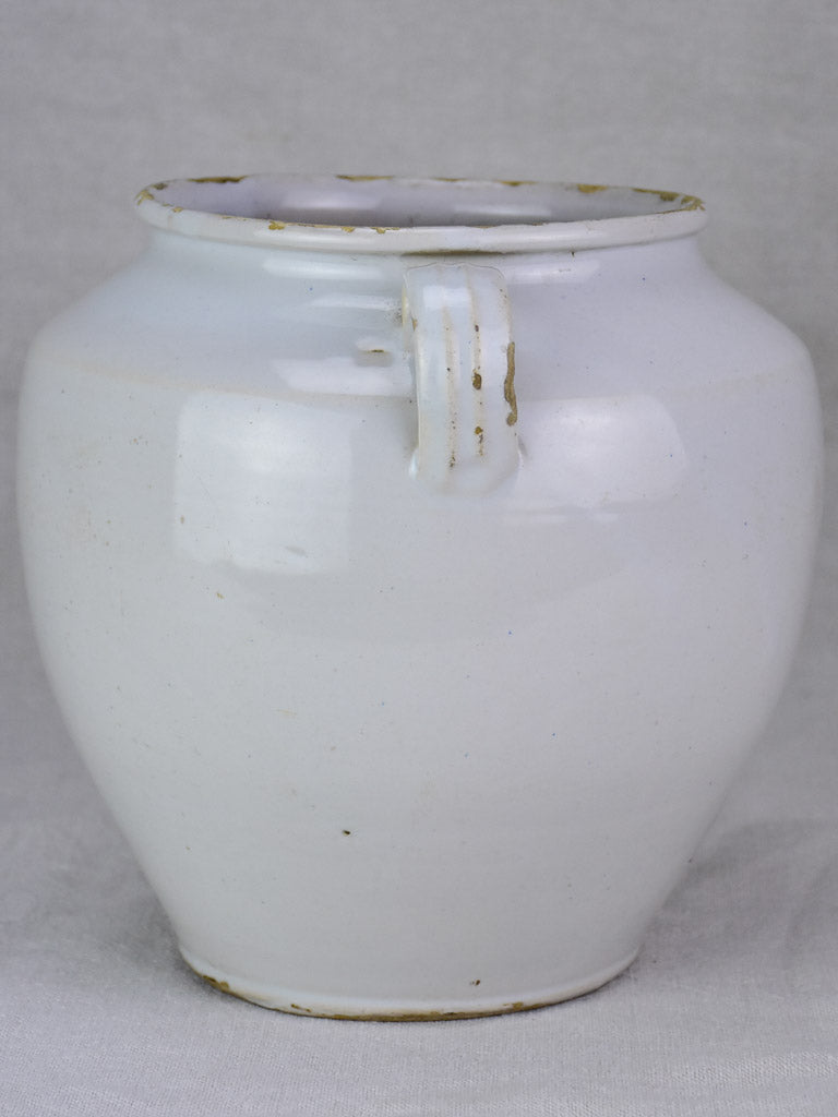 Antique French preserving pot with white glaze 9½"