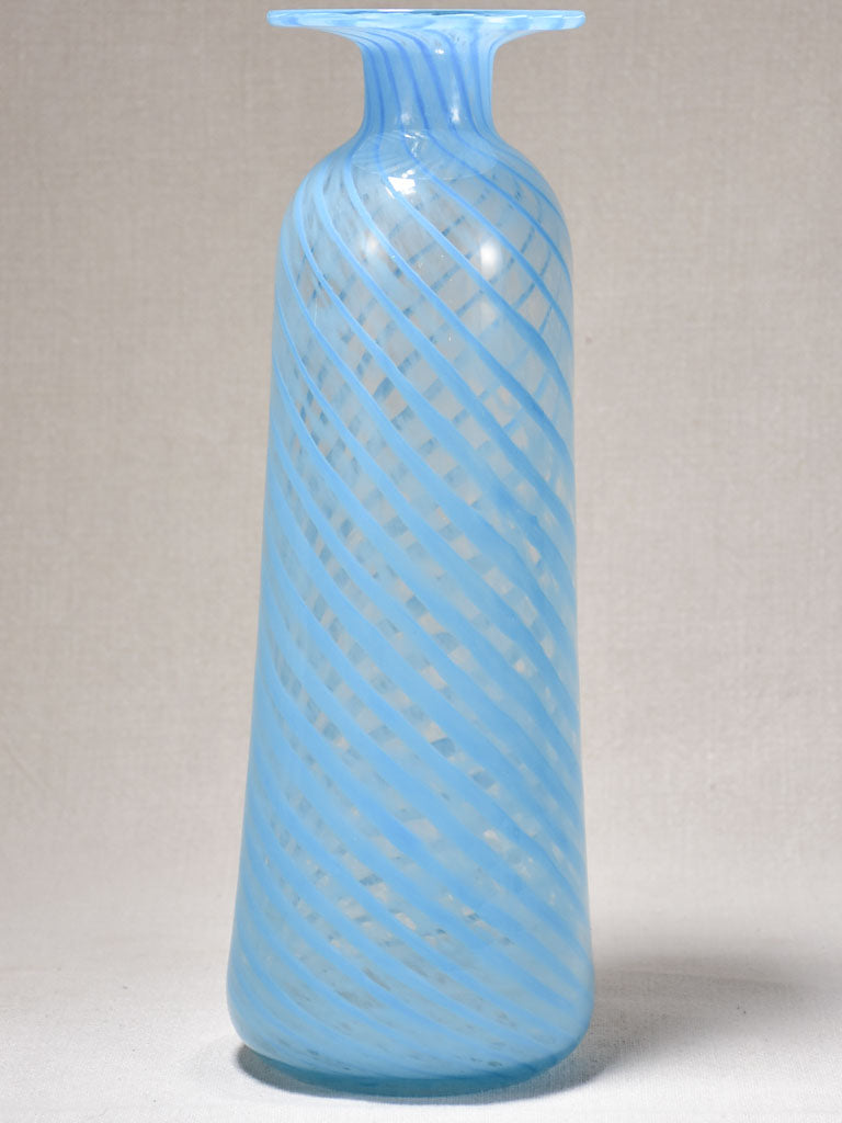Tall Venini glass vase with blue spiral pattern 13½"