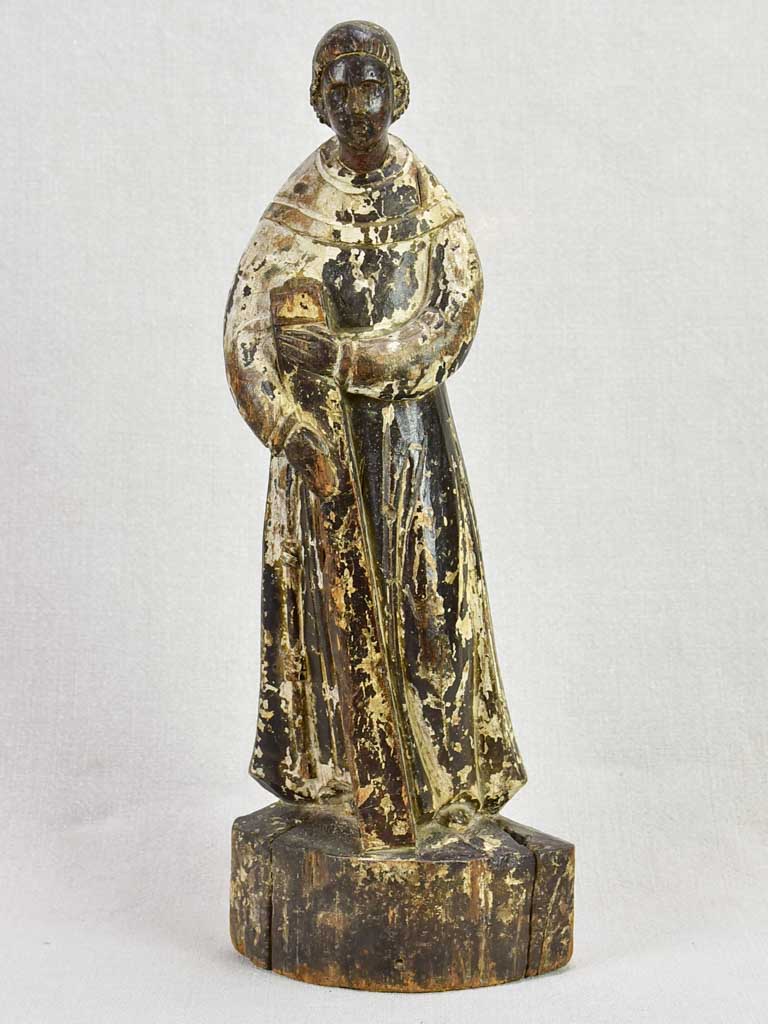 Antique French religious wooden statue 17"