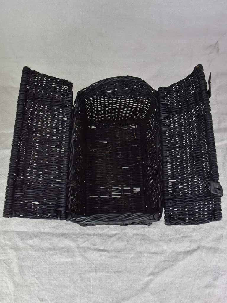 Black wicker lunch basket with two handles
