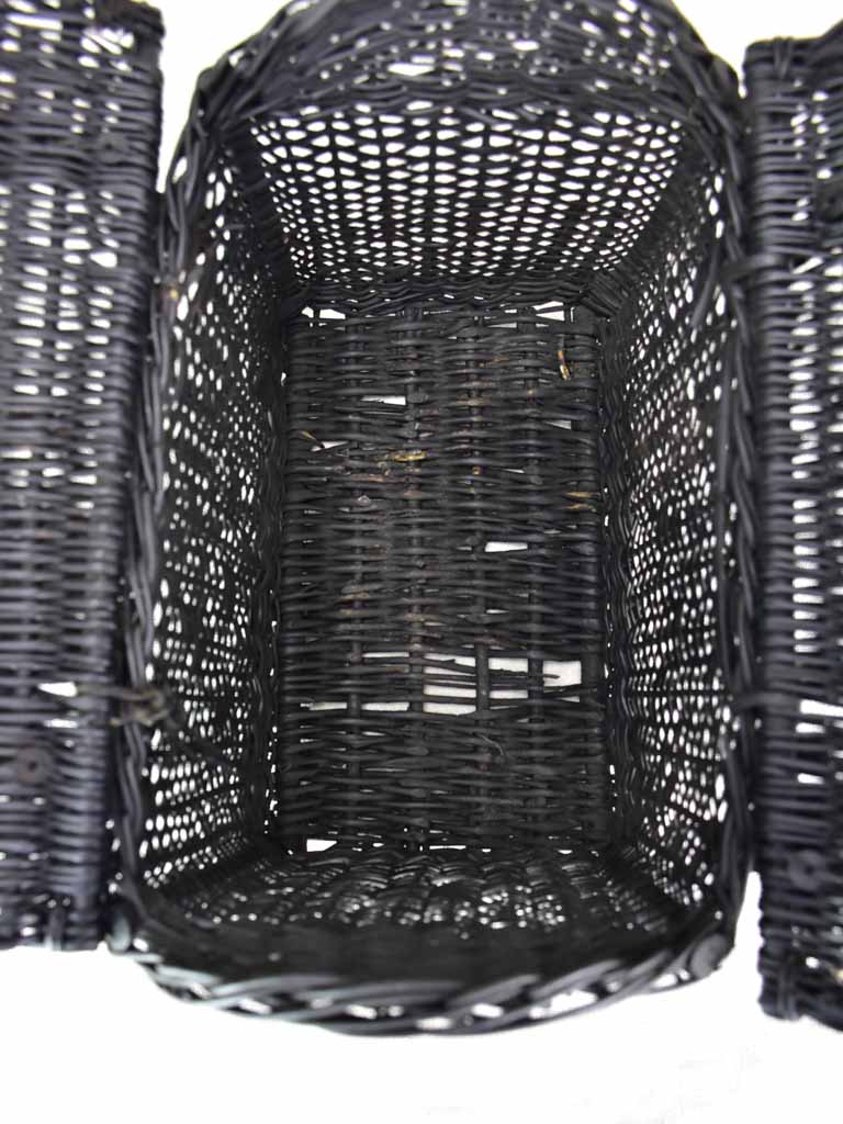 Black wicker lunch basket with two handles