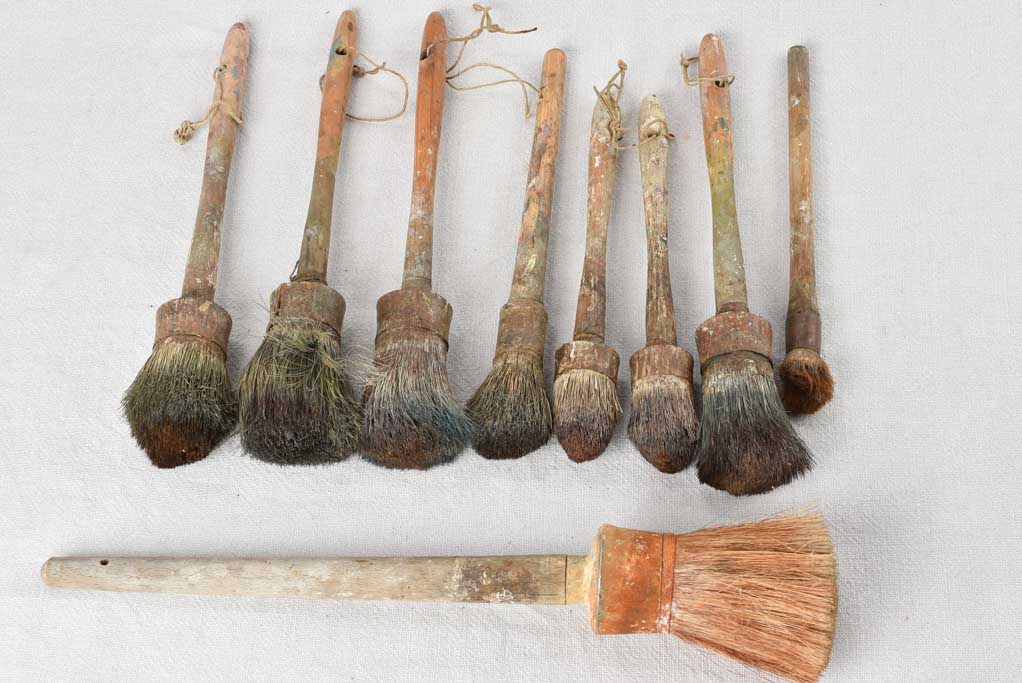 Collection of nine antique French paint brushes
