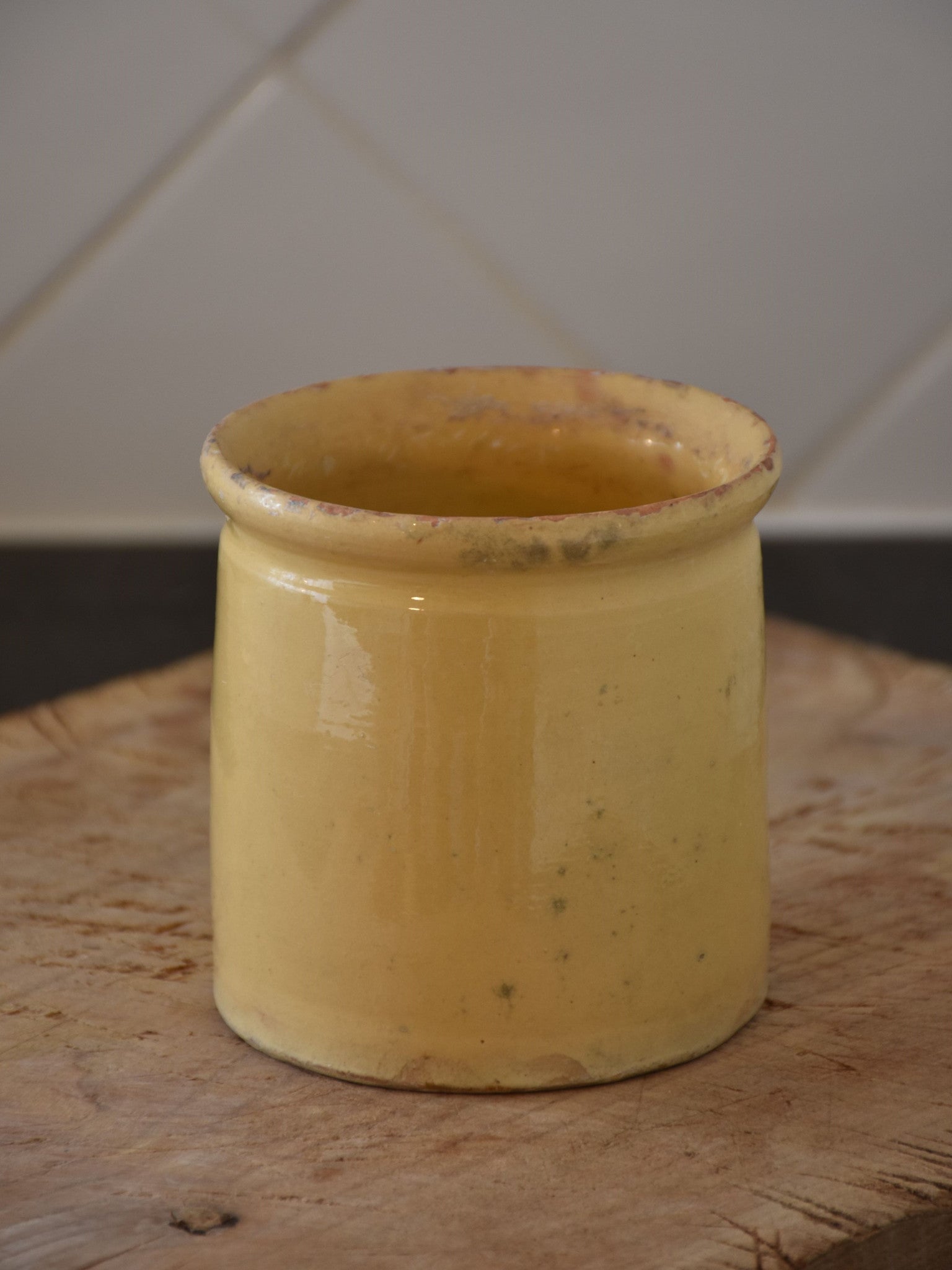 4"? French yellow ware preserving jar - late 19th century 1/2