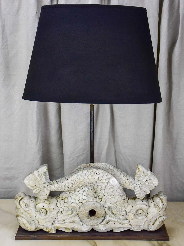Salvaged boiserie table lamp - dauphin base