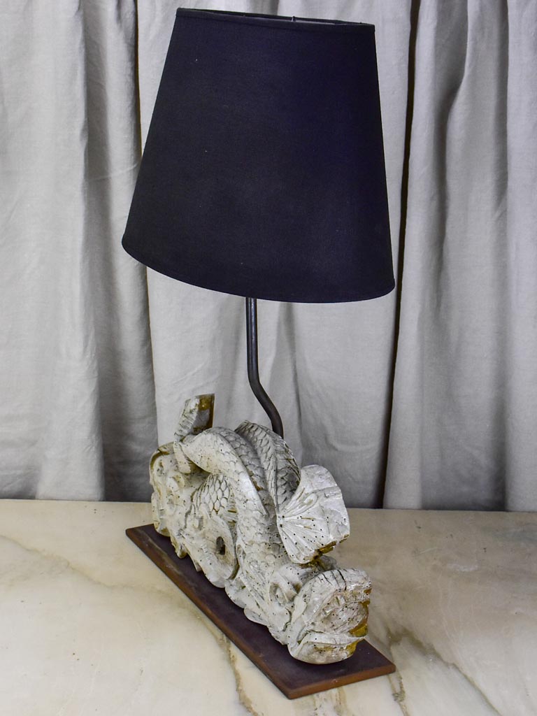 Salvaged boiserie table lamp - dauphin base