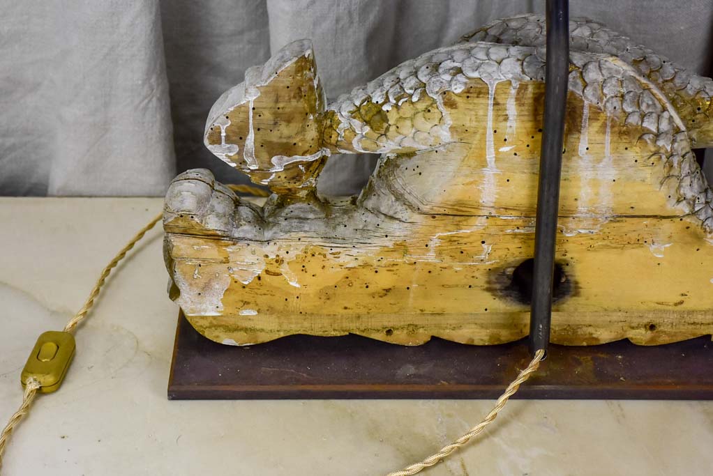 Salvaged boiserie table lamp - dauphin base