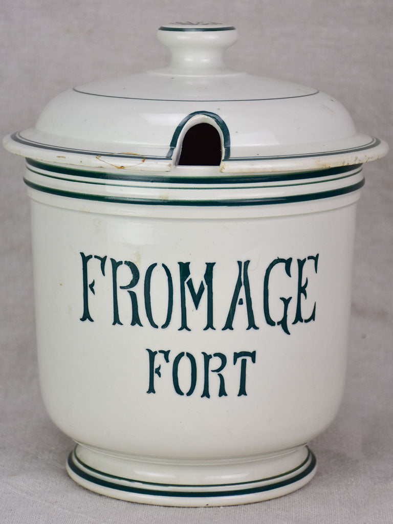Antique French faience cheese pot with lid - Fromage Forte 9¾"
