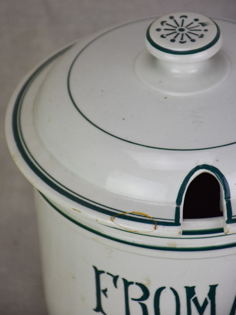 Antique French faience cheese pot with lid - Fromage Forte 9¾"