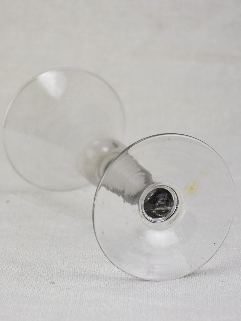 Six antique French wine glasses - hand blown