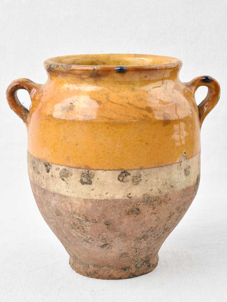 Antique French confit pot w/ ocher glaze 8¾"