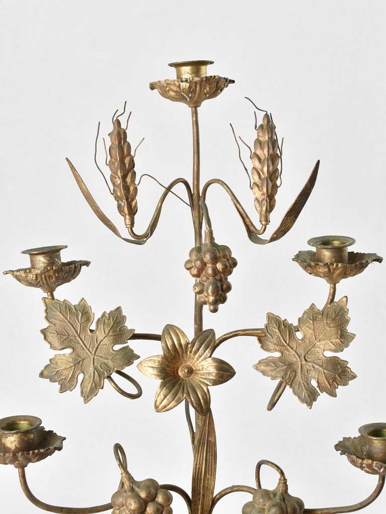 Church candlestick with flowers and wheat 21¾"