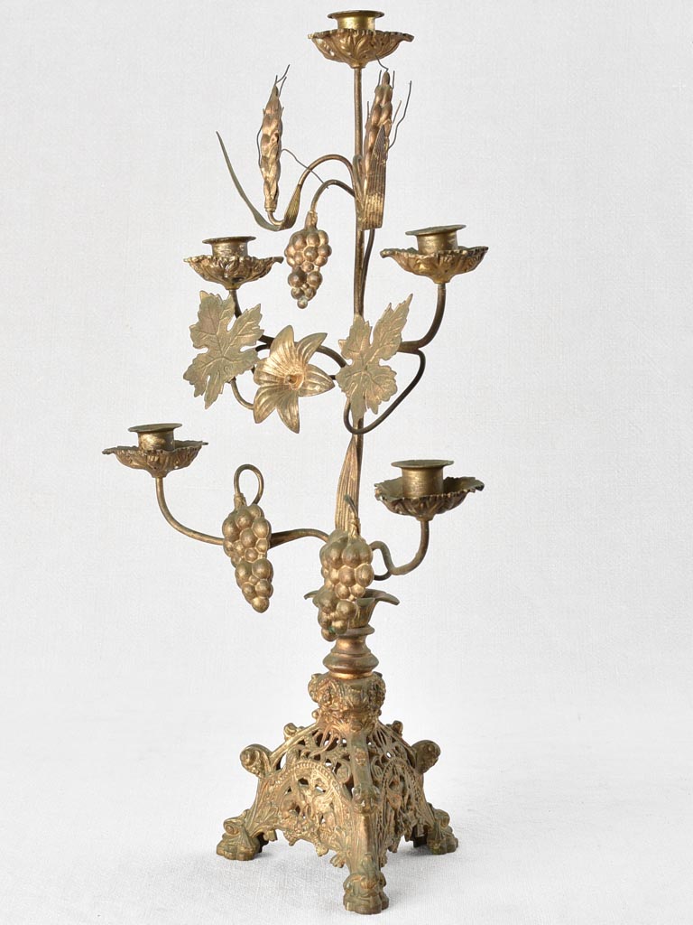 Church candlestick with flowers and wheat 21¾"