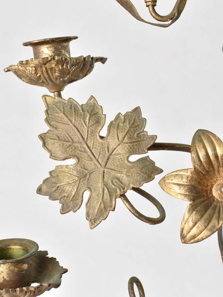 Church candlestick with flowers and wheat 21¾"