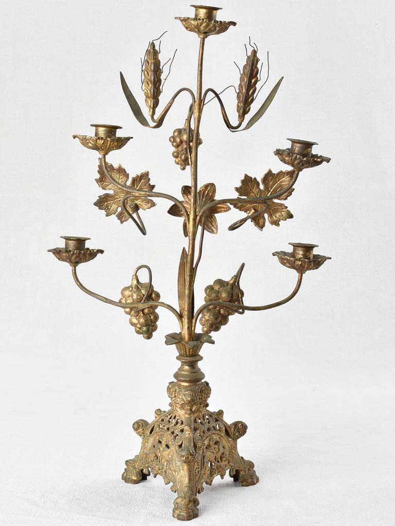 Church candlestick with flowers and wheat 21¾"