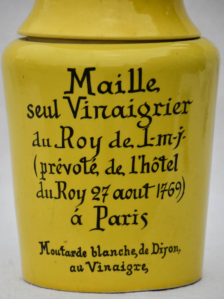 Mid century Maille mustard pot with hand painted label - yellow 11¾"