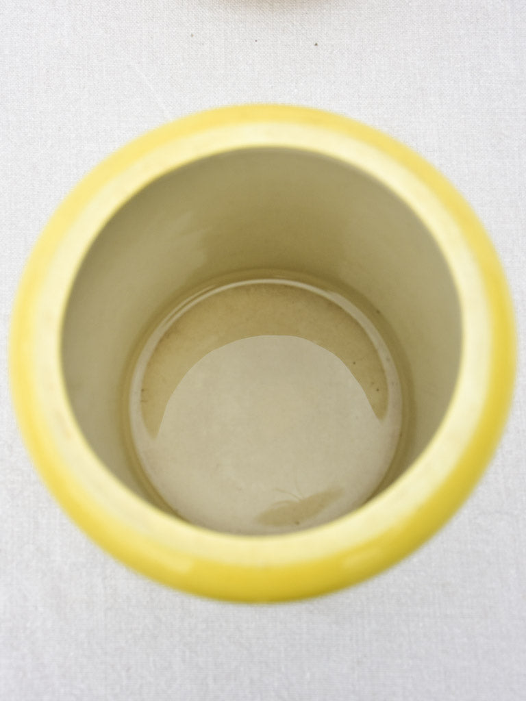 Mid century Maille mustard pot with hand painted label - yellow 11¾"
